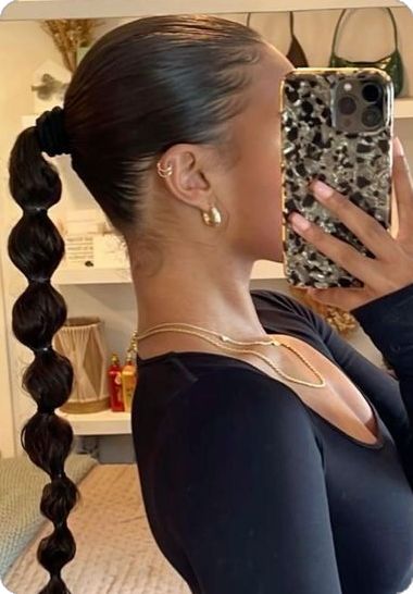 bubble braids Bubble Braid Dark Hair, Hair Inspo Bubble Braids, How To Do Bubble Braids Ponytail, Straight Hair Bubble Braids, Jasmine Braid Hairstyles, Short Curly Hair Bubble Braids, Sporty Hairstyles Bubble Braids, Bubble Braids Ponytail, Slick Back Pony Braid