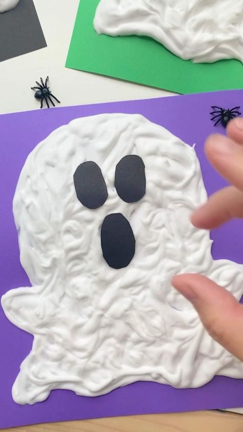 Puffy Paint Ghost Craft, Puffy Ghost Craft, Preschool Halloween Crafts Art Projects, Puffy Paint Ghost, Halloween Art Preschool, Preschool Halloween Crafts, Paint Ghost, Childcare Crafts, Halloween Crafts Diy Projects