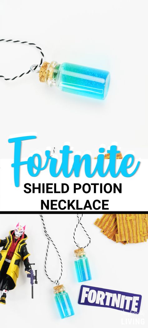 Fortnite Shield Potion Necklace - a DIY Fortnite craft that is perfect for party favors and Fortnite party activities! #fortnite #fortniteparty #fortnitechallenge #fortnitecraft Fortnite Crafts For Kids, Fortnite Crafts Diy, Fortnite Birthday Party Ideas Diy, Fortnite Birthday Party Activities, Fortnite Activities For Kids, Diy Fortnite Decorations, Fortnite Activities, Diy Fortnite Party Ideas, Fortnite Crafts