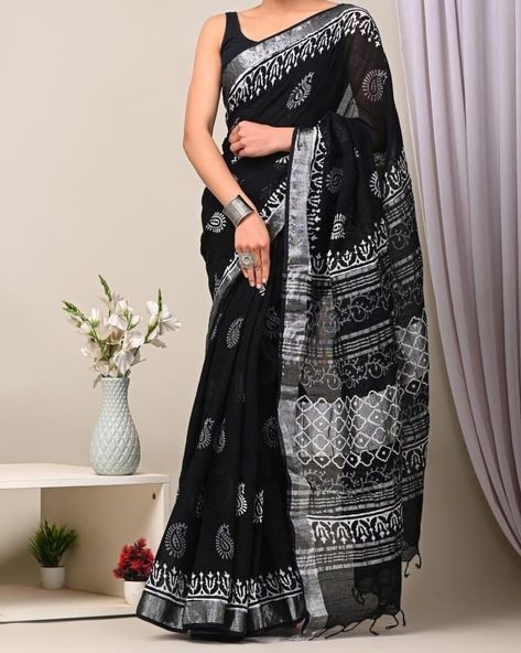 *New Design Launch* *BLACK COLOR SPECIAL* 🌺BEAUTIFULLY TRADITIONAL DESIGNS 🌺 Fabric: Linen saree with beautiful Digital Printed pallu Silver jari Weaving border Blouse :- running colour with Digital Printed Cut:- 6.30 mtr Single Piece Available WhatsApp 6377811829 *we believe in Quality and Fashion* Premium quality 👍 Saree Styling, Saree Traditional, Traditional Saree, Linen Saree, Unboxing Video, Traditional Sarees, Saree Styles, Black Linen, Handloom Saree