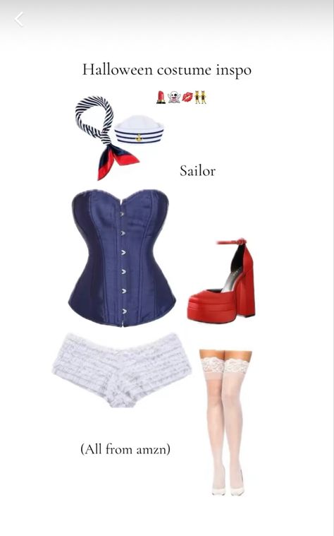 Sailor Halloween Costumes, Corset Halloween Costumes, Cute Couples Costumes, Sailor Costume, Cute Group Halloween Costumes, Classy Halloween Costumes, Corset Costumes, Corset Outfit, Cute Couple Halloween Costumes