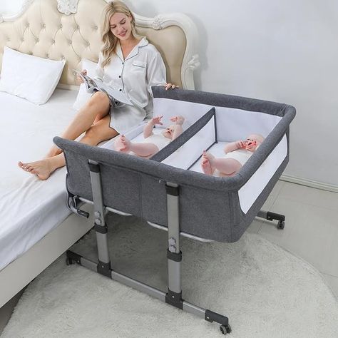 Amazon.com: Ihoming Double Bassinets For 2 Babies, Twins Infant Co Sleeper Bedside Crib Attaches to Bed, Grey : Baby Crib For Twins, Baby Cribs For Twins, Bedside Sleeper, Bedside Crib, Bed Grey, Co Sleeper, Baby Bassinet, Side Sleeper, Dream Baby