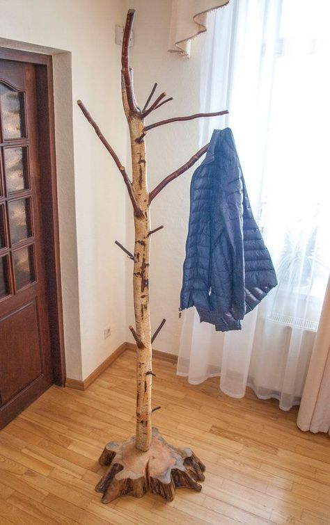 Tree Branch Art, Coat Rack Stand, Free Standing Coat Rack, Diy Coat Rack, Oak Dining Room, Diy Cabin, Tree Coat Rack, Diy Coat, Rustic Coat Rack