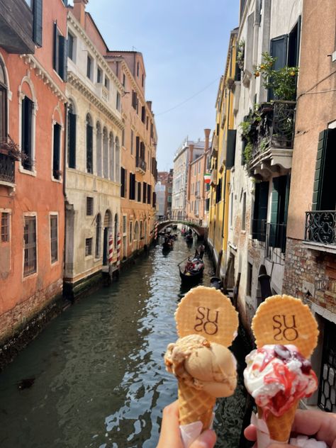 Gelato for breakfast, lunch, and dinner in Venice Venice Food, Italian Ice Cream, Italian Ice, Breakfast Lunch, Gelato, Dream Vacations, Venice, Bucket List, Vision Board