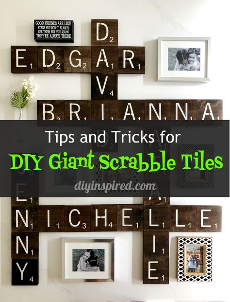 DIY Scrabble Tile Wall Art - DIY Inspired Tile Letters Wall Art, How To Make Scrabble Family Names, Diy Wall Scrabble Tiles, Scrabble Letter Wall Decor, Scrabble Names On Wall, Diy Scrabble Letters Wall Decor, Diy Scrabble Tiles Wall Art, Scrabble Wall Art Ideas, Scrabble Tiles Diy