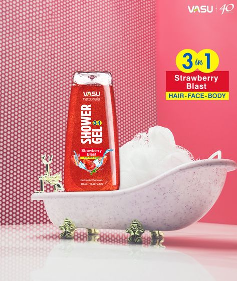 Shower Gel Creative Ads, Strawberry Shampoo, Soap Ads, Soap Advertisement, Natural Shower Gel, Meta Ads, Men Shower, Summer Campaign, Body Shower