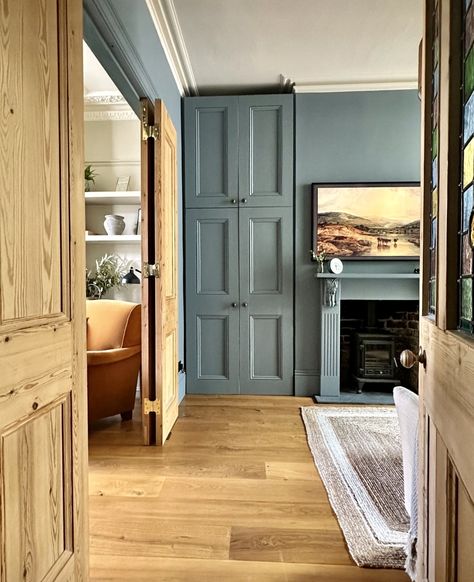 English Country House Paint Colors, Selvedge Living Room, Blue Moody Living Room, De Nimes Living Room, Selvedge Farrow And Ball, Farrow And Ball Selvedge, Blue Paint Living Room, French Blue Paint, Blue Interior Paint