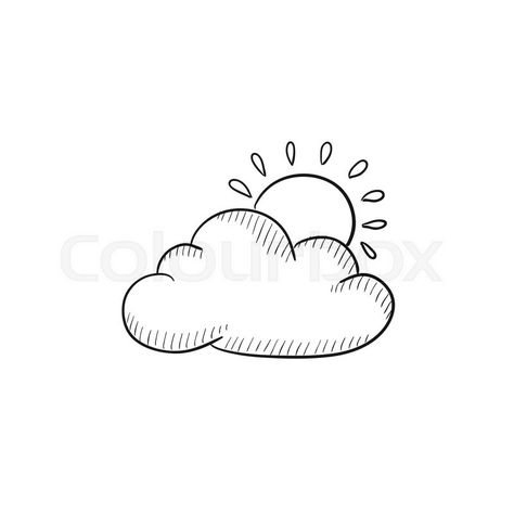 Stock vector of 'Sun with cloud vector sketch icon isolated on background. Hand drawn Sun with cloud icon. Sun with cloud sketch icon for infographic, website or app.' Sun With Clouds Drawing, Cloud And Sun Drawing, Cloud Sketch Simple, Sun And Clouds Drawing, Sun And Clouds Tattoo, Cloud Drawings, Cloud Sketch, Cloud Doodle, Sun Sketch