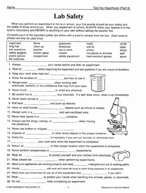 Lab Equipment Worksheet Answer Key Lovely 9 Best Of Chemistry Lab Equipment Worksheet | Chessmuseum Template Library 7th Grade Science Worksheets, Science Lab Safety Rules, Scientific Method Printable, Science Lab Safety, Lab Safety Rules, Free Science Worksheets, Science Safety, Scientific Method Worksheet, Biology Worksheet