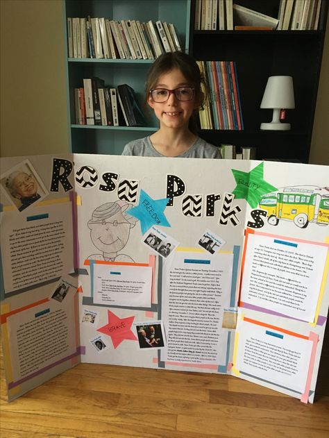 Board Rosa Parks Emma grade 3 Rosa Parks Poster Board Project, Rosa Parks Worksheets, Rosa Parks Project For Kids, Rosa Parks Project, Wax Museum Project, Office Workouts, Worksheets 2nd Grade, Lapbook Ideas, Rosa Park