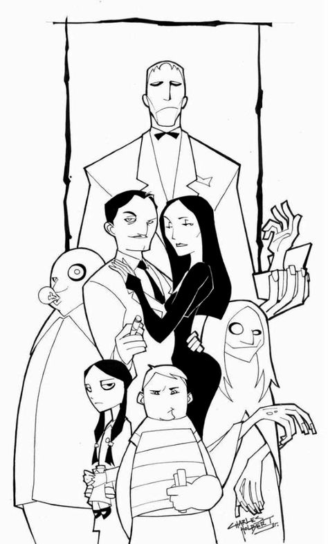 Adams Family Painting, Thing Addams Family Drawing, Adams Family Drawing, Addams Family Poster, Addams Family Tattoo, Addams Family Cartoon, Family Description, Family Sketch, Charles Addams