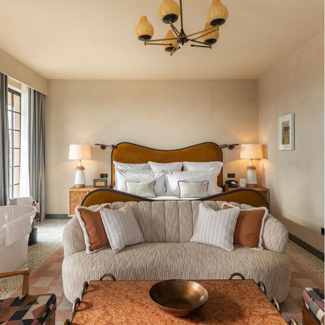 Lone Fox Marie Bedroom, Rome Bedrooms, Soho House Hotel Room, Soho House Interiors Bedroom, Soho Farmhouse Bedroom, Soho House Bedrooms, Soho House Aesthetic, Soho House Rome, Ottoman Bedroom Ideas