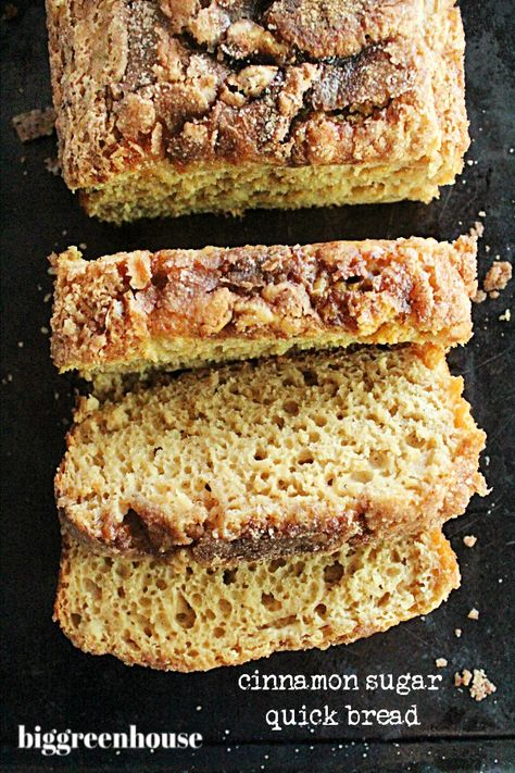 Cinnamon Sugar Quick Bread- Big Green House #biggreenhouseblog #cinnamonsugar #quickbread Big Green House, Cinnamon Sugar Recipes, Best Homemade Bread Recipe, Herb Bread, Best Bread Recipe, Quick Bread Recipes, Easy Bread Recipes, No Sugar Foods, Quick Breads