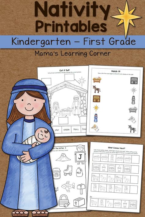 Download a Nativity Worksheet packet for your Kindergartner or First Grader! Includes math and phonics activities. Nativity Printables, Nativity Activity, Nativity Coloring Pages, Kindergarten Skills, Advent Activities, Christmas Worksheets, Christmas Kindergarten, The Nativity, Christmas School