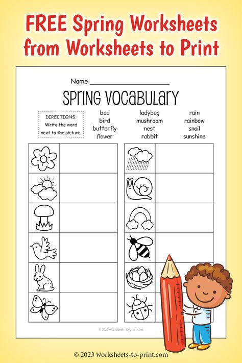 Spring Vocabulary Fill-In Worksheet Spring Vocabulary Words, Spring Worksheets, Spring Vocabulary, Plants Worksheets, Spring Worksheet, Science Centers, Flower Rainbow, Rainbow Writing, Spring Words