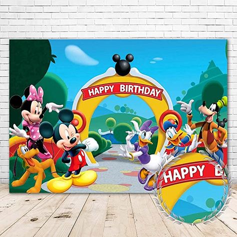 Happy 1st Birthday Background, Minnie Mouse Backdrop, 1st Birthday Background, Birthday Wall Decor, Background For Kids, Cartoon Mickey Mouse, Mickey Mouse Wall, Mickey Mouse Clubhouse Birthday Party, Mickey Birthday Party