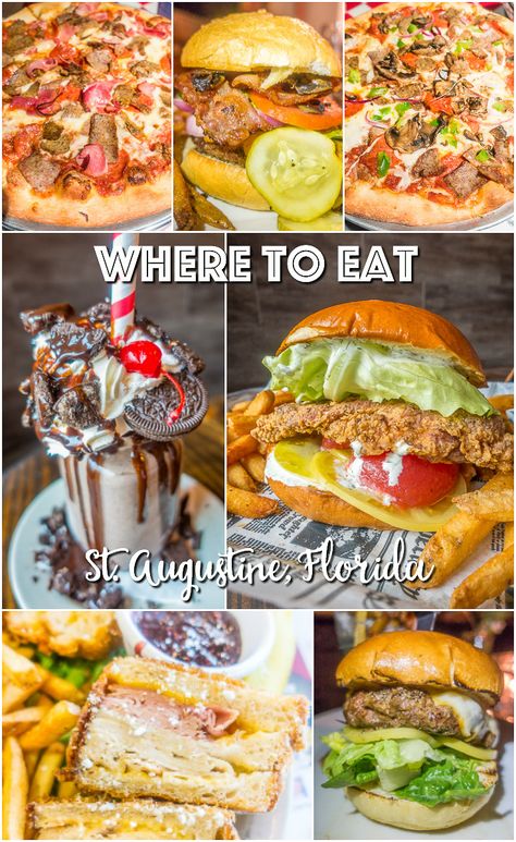 Where to Eat in St. Augustine, Florida - we found several hidden gems in St. Augustine that you MUST try on your next trip. Pizza, Burgers, Sandwiches, Craft Cocktails, and CRAZY milkshakes! Something for everyone!! St Augustine Florida Restaurants, Crazy Milkshakes, Usa Roadtrip, Florida Food, Florida Life, Pizza Burgers, Florida Restaurants, Plain Chicken, Florida Trip