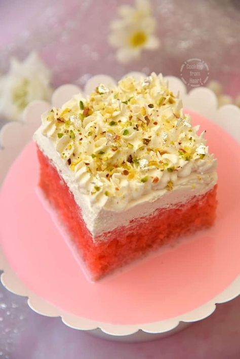 Tres Leches Milk Cake, Rose Milk Tres Leches Cake, Rose Tres Leches Cake, Eggless Tres Leches Cake, Rose Milk Cake, Easy Indian Dessert Recipes, Easy Indian Dessert, Tres Leches Cake Recipe, Rose Milk