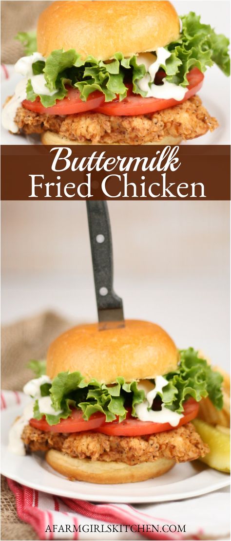 Southern Chicken Sandwich, Chicken Sandwich Sides Dishes, Buttermilk Chicken Sandwich Recipe, Chicken Sandwich Recipes Fried, Buttermilk Fried Chicken Sandwich Recipe, Breaded Chicken Sandwich, Buttermilk Chicken Sandwich, Buttermilk Chicken Recipe, Buttermilk Fried Chicken Breast