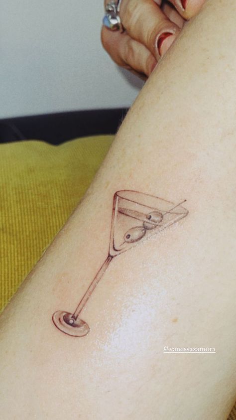 Dirty Martini Tattoo, Martini Glass Tattoo, Martini Tattoo, Father Daughter Tattoos, Matching Tats, Daughter Tattoo, City Tattoo, Stick And Poke, Dirty Martini