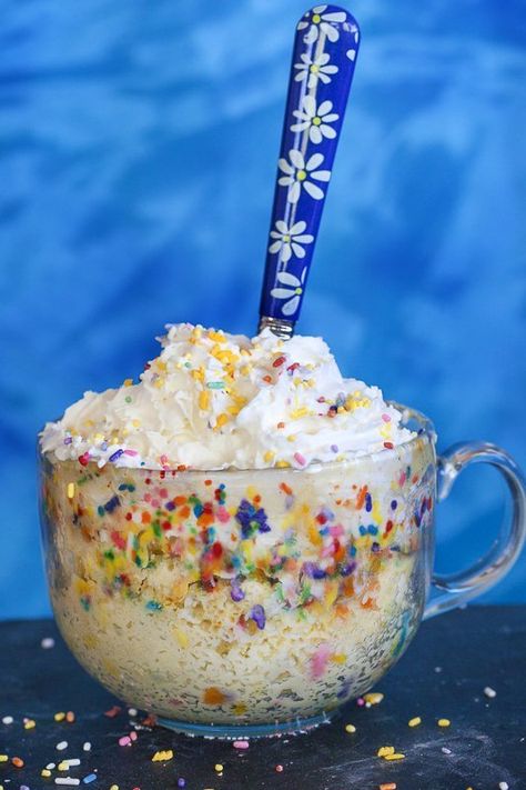 Funfetti Microwave Mug Cake Recipe | The Kitchn Funfetti Mug Cake, Yogurt Desserts, Greek Yogurt Dessert, Easy Mug Cake, Bariatric Food, Yogurt Dessert, Microwave Cake, Mug Cake Microwave, Tasty Desserts