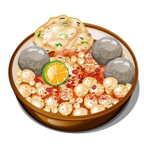 Food Top View, Spicy Broth, Telur Gulung, Food Illustration Design, International Dishes, Food Backgrounds, Cuisine Recipes, Indonesian Food, Food Drawing