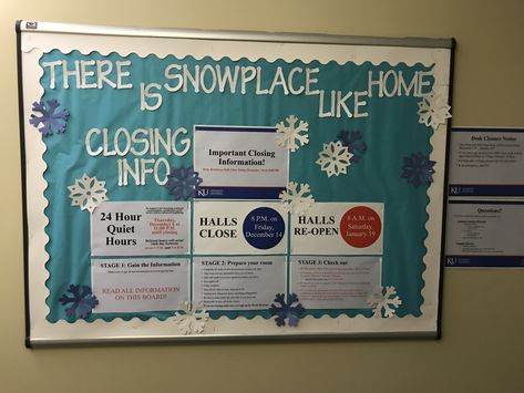 Ra Bulletin Boards December, Closing Board Ra, Christmas Bulletin Board Ideas Ra, Closing Ra Bulletin Board, Winter Closing Bulletin Board Ra, December Ra Bulletin Board, Christmas Ra Bulletin Board, Winter Break Bulletin Board, Winter Door Decs Ra