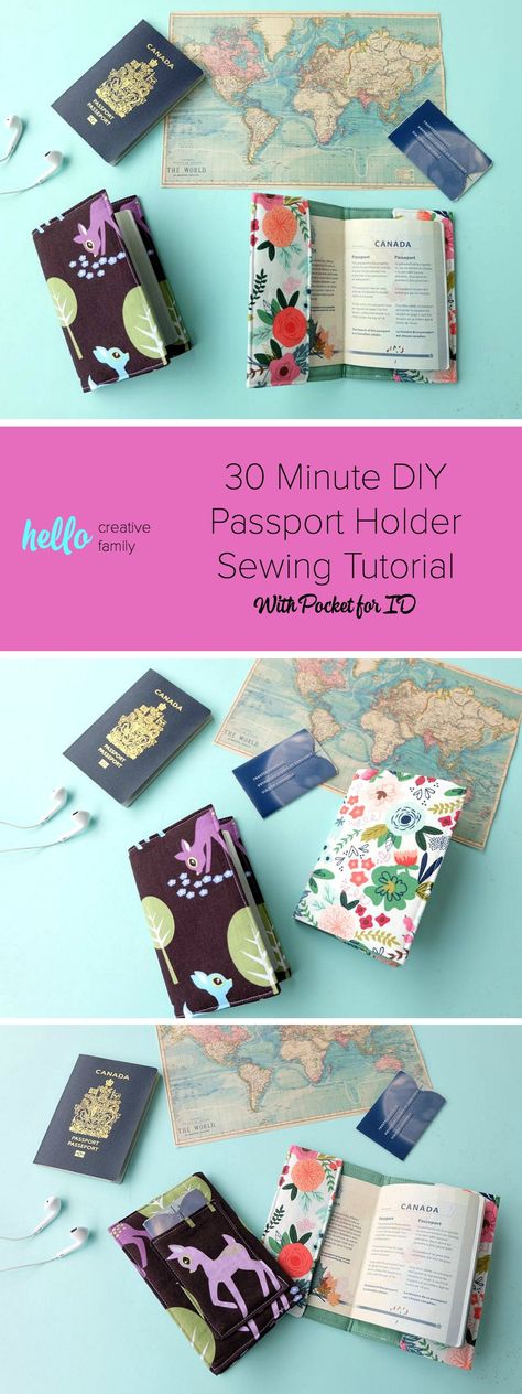 Know someone who loves to travel? This 30 minute DIY passport holder sewing tutorial makes a lovely handmade gift for anyone who has the travel bug! Customize it with your favorite fabric. The passport holder has a pocket to hold extra ID. This project tutorial has step by step photos making it so easy to make at home. Also comes with a free Cricut cut file for if you want to cut your fabric with the Cricut Maker. #sewing #craft #DIY #travel #cricutmaker Diy Passport Holder, Diy Passport, Sewing Classes For Beginners, Passport Holders, Trendy Sewing, Sewing Stitches, Travel Diy, Sewing Class, Travel Bug