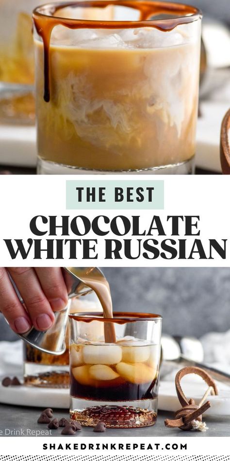 Chocolate Truffle White Russian, Chocolate White Russian, Baileys Recipes Drinks, Chocolate Cake Shot, White Russian Recipe, Shake Drink, White Russian Recipes, Baileys Recipes, Simple Cocktail