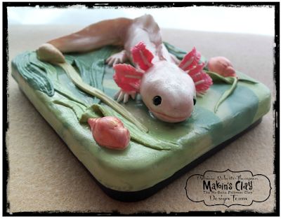 Makin's Clay® Blog: Polymer Clay Axolotl Sculpture Polymer Clay Axolotl, Clay Axolotl, Polymer Clay Ideas, Air Dry Polymer Clay, Make Your Own Clay, Paper Mache Boxes, Pearl Paint, How To Make Clay, Different Shades Of Green