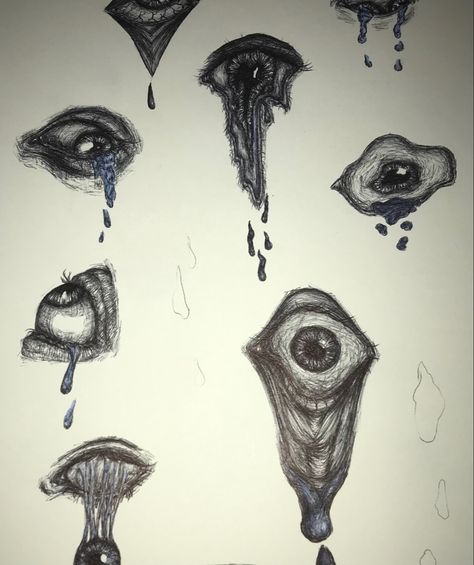 Eyes Veins Drawing, Pulling Eyelid Down Drawing, Eye Removal Drawing, Stretched Eye Drawing, Unhinged Eyes Drawing, Tears Draw Reference Realistic, Eye Dripping Drawing, Scary Eye Sketch, Eyes With Tear Draw