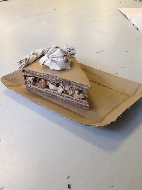 Cardboard Cardboard Food Sculpture, Easy Cardboard Sculpture, Card Board Sculptures, Sculpture Art Cardboard, Cardboard Art Easy, Cardboard 3d Art, Cardboard Food Diy, Cardboard Art Sculpture Easy, Patianne Stevenson