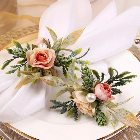 Artificial Floral Napkin Rings Set Polyester Decorative - Temu Diy Napkins Rings, Flower Napkin Rings, Eucalyptus Flowers, Floral Napkin Rings, Flower Table Decorations, Wedding Party Table Decorations, Napkin Rings Wedding, Key Decorations, Handmade Napkins