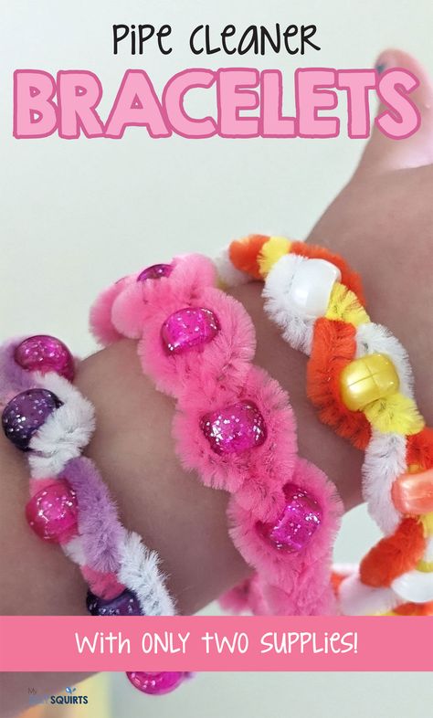 Crafts Using Pony Beads, Pip Cleaner Crafts For Kids, Pipe Cleaner Bracelets With Beads, Summer Craft Activities For Kids, Crafts With Beads For Kids, Pony Bead Bracelets Ideas, Crafts With Pipe Cleaners, Pipe Cleaner Bracelets, Bead Activities