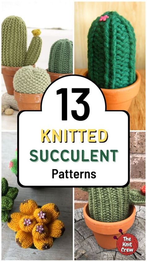 Knitted Plants Free Pattern, Knitted Cactus Pattern Free, Plant Knitting Pattern, Things To Crochet With Dark Green Yarn, Knitting Plants, Knit Plants, Knitted Plants, Beginning Knitting Projects, Knitted Cactus