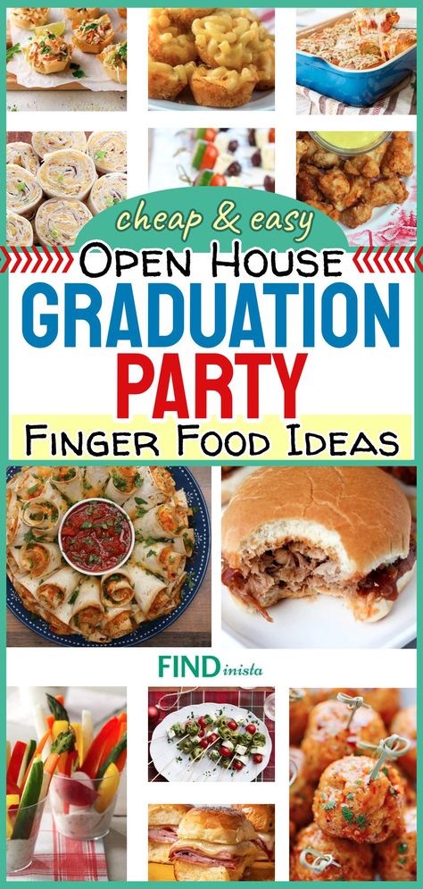 After Prom Snacks, Easy Graduation Food Ideas, Open House Finger Food Ideas, Portable Party Food, Open House Finger Foods, Graduation Food Bar Ideas, Food For Open House Party, Inexpensive Party Food For A Crowd, Simple Graduation Food Ideas