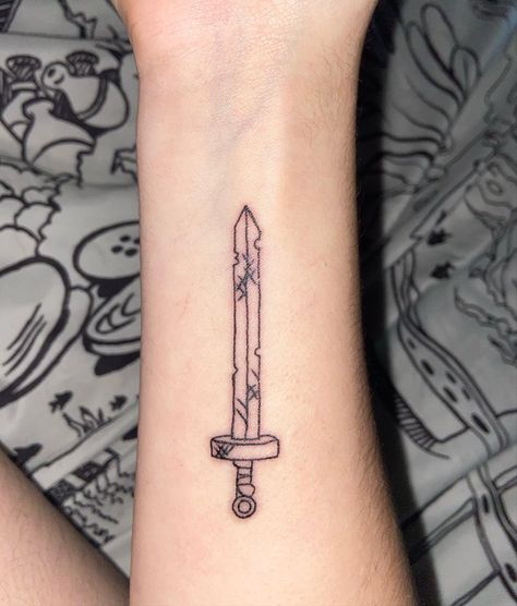 Small Tattoos Adventure Time, Random Arm Sleeve Tattoos, Marceline Bass Guitar Tattoo, Adventure Time Swords Art, Adventure Time Line Art Tattoo, Adventure Time Butterfly Tattoo, Fins Swords Adventure Time Tattoo, Adventure Time Tattoo Ideas Small, Adventure Time Patchwork Tattoo