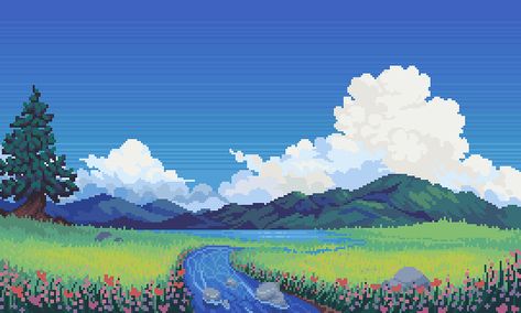 cr: @16pxl Pixel Kawaii, Wallpaper Seni, Pixel Art Landscape, Pixel Art Background, Arte 8 Bits, 8bit Art, Cool Pixel Art, Desktop Wallpaper Art, Pixel Art Design