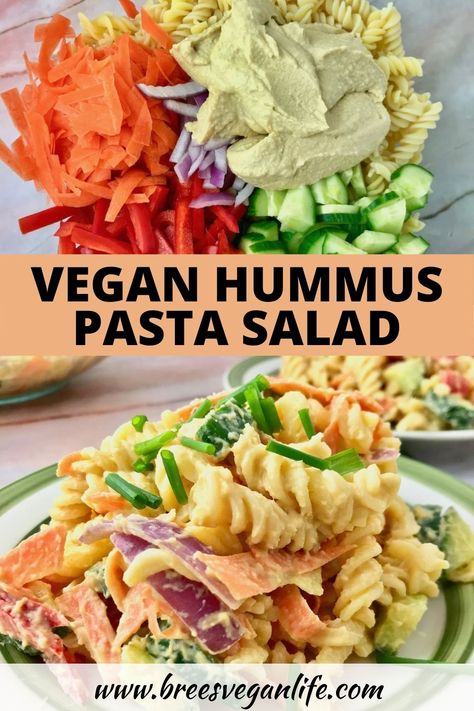 Hummus Salad Recipe, Plant Based Treats, Vegan Protein Pasta Salad, Vegan Pasta Salad Recipes Cold, Cold Pasta Salad Vegetarian, Hummus Pasta Recipe, Summer Plant Based Recipes, Hummus Pasta Salad, Easy Vegan Salad Recipes