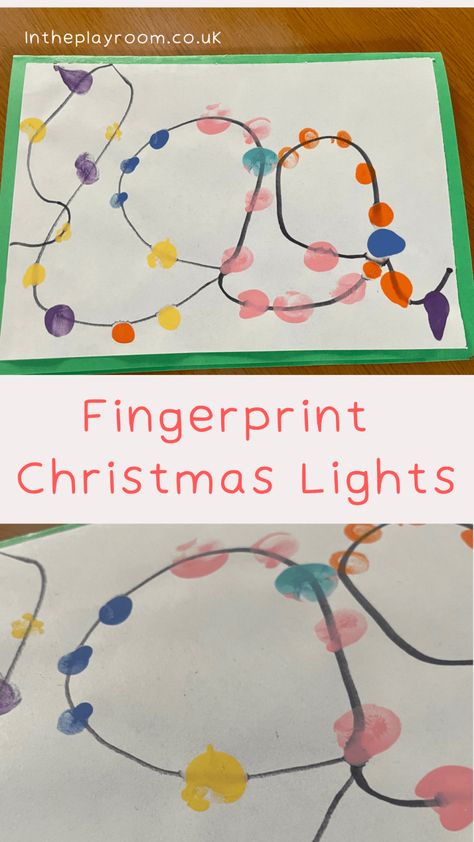 Easy fingerprint craft for toddler Christmas cards, how to make fingerprint Christmas lights Finger Print Christmas Tree, Fingerprint Crafts For Kids, Finger Print Christmas, Christmas Lights Craft, Toddler Christmas Cards, Fingerprint Christmas Lights, Christmas Pictures With Lights, Easy Christmas Crafts For Toddlers, Fingerprint Christmas