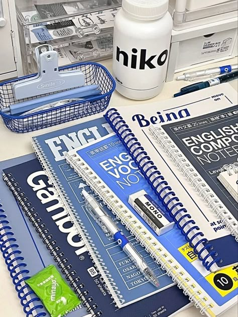 #desk #organization #setup #aesthetic #notebook Studying Stationary, Whatsapp Theme, Aesthetic Notebook, Study Essentials, Study Desk Decor, Cute Stationary School Supplies, School Bag Essentials, Cute School Stationary, Study Stationery