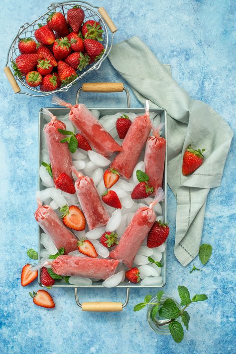 Strawberry Mint Bolis - Nibbles and Feasts Bolis Recipe, Strawberry Nice Cream, Oxnard California, Strawberry Festival, Freeze Pops, Strawberry Mint, Spark Up, Month Of May, Ice Lolly