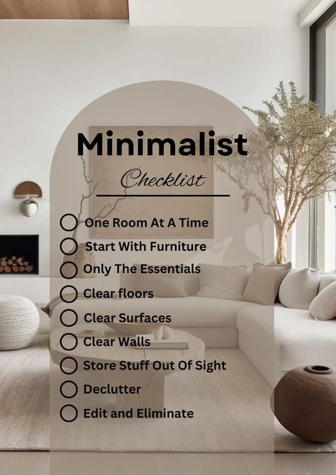 Minimalist: Living Made Easy Streamlined Checklist for Simplicity Printable PDF Guide With Essential Tips for a Clutter-free Life - Etsy Very Minimalist Home, Minimalist House Organization, Beautiful Minimalist Home, Minimalist Essentials List, How To Live A Minimalist Life, Essentialism Lifestyle, How To Be A Minimalist, Down Sizing Home Tips, Minimalism List