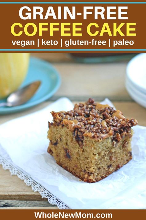 This Paleo Coffee Cake is grain-free and has vegan and low-carb options and is sooo delish it'll be gone in a flash!. #THM #keto #paleo #sugarfree via @wholenewmom Paleo Coffee Cake, Healthy Coffee Cake, Coffe Cake, Paleo Coffee, Cinnamon Crumb Cake, Classic Coffee Cake, Crumb Coffee Cakes, Cake Cinnamon, Grain Free Desserts