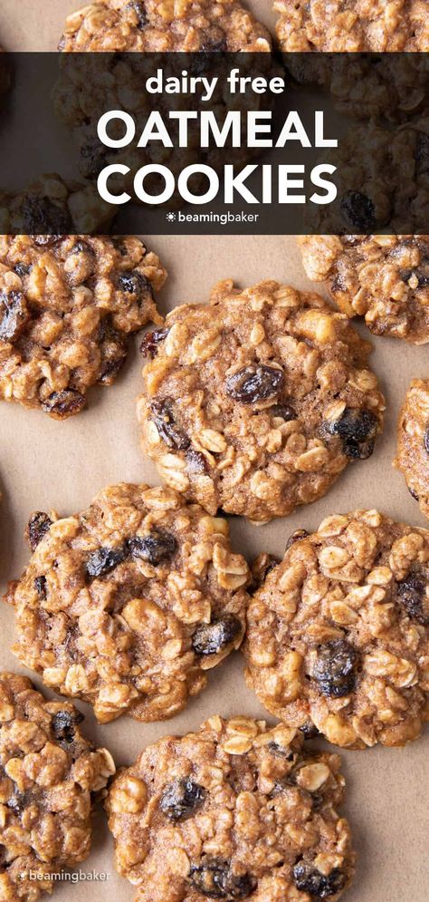 Gluten Free Dairy Free Oatmeal Cookies, Non Dairy Cookies, Oatmeal Cookies Dairy Free, Dairy Free Oatmeal Cookies, Dairy Free Oatmeal Raisin Cookies, Cookie Jar Recipe, Dairy Free Oatmeal, Dairy Free Deserts, Dairy Free Cookie Recipe