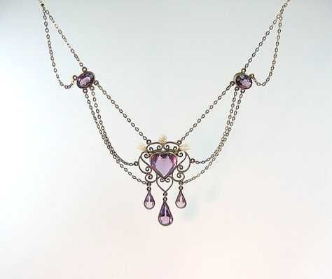 Heart Shaped Amethyst, Festoon Necklace, Romantic Necklace, Edwardian Jewelry, Fairy Jewelry, Magical Jewelry, Prom Jewelry, Necklace Heart, Victorian Jewelry