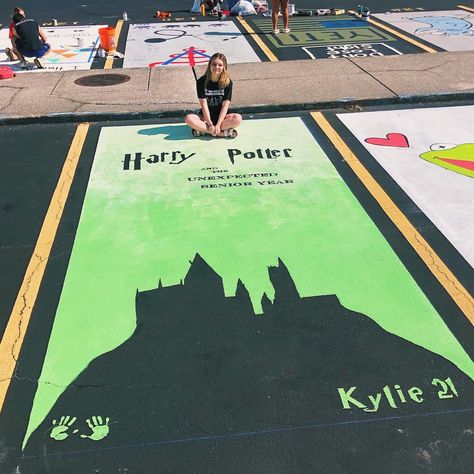 Senior Parking Spaces Harry Potter, Harry Potter Senior Parking Spots, Book Parking Spot Painting, Stitch Senior Parking Spot, Harry Potter Parking Spot Painting, Senior Parking Spot Painting Cute, Highschool Parking Spot Ideas, Senior Parking Spaces Funny, Parking Ideas