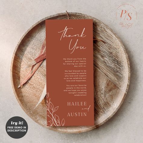 Burnt Orange Wedding Table Thank You Card Template Printable Thank You Letter Place Setting Thank You Note Wedding Napkin Note H1 - Etsy South Africa Burnt Orange Wedding Table, Orange Wedding Table, Burnt Orange Wedding, Burnt Orange Weddings, Wedding Napkin, Card Templates Printable, Thank You Letter, Orange Wedding, Thank You Card Template