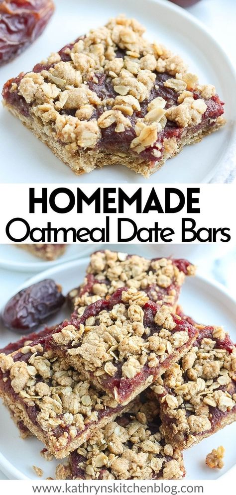 This Date Bar Recipe has a cinnamon oat crust and a delicious date filling. These bars are chewy, soft and make a sweet snack or breakfast! #oatmeal #datebars #dates #breakfast #dessert #snack #delicious Healthy Snacks Made With Dates, Dates Breakfast, Red Date Recipe, Breakfast With Dates, Date Pieces Recipe, Date Breakfast Recipes, 5 Ingredient Breakfast Bars, Date Oatmeal, Apple Dates Recipes