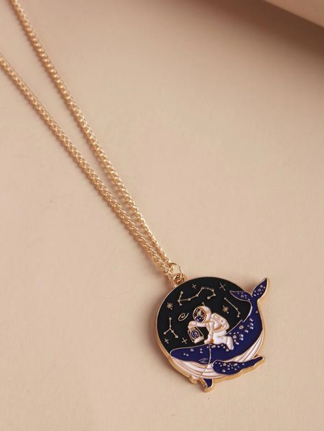 Astronaut Pattern Necklace | SHEIN Gold Style, Pendant Necklaces, Types Of Metal, Zinc Alloy, Diamond Necklace, Necklaces, Pendant Necklace, Collar, Pendant